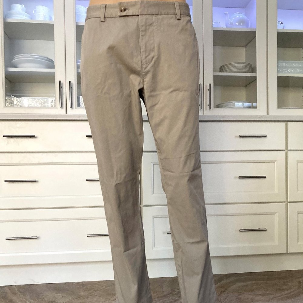 Vineyard Vines Men's Khaki Burgee Pant Flat Front Cotton Chinos Chambray Accents